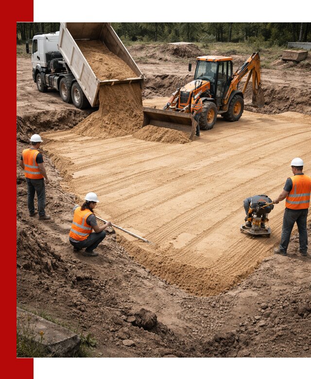 Устройство песчаной подушки для фундаментов и дорог в Миассе